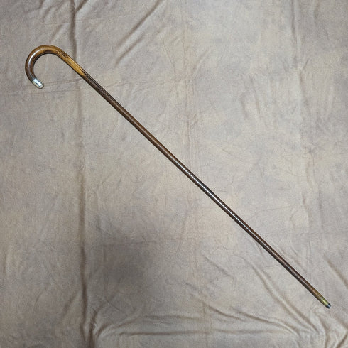 1919 British Antique Lightweight Men's Walking Stick Sterling Silver Decoration Brown Shaft 90cm